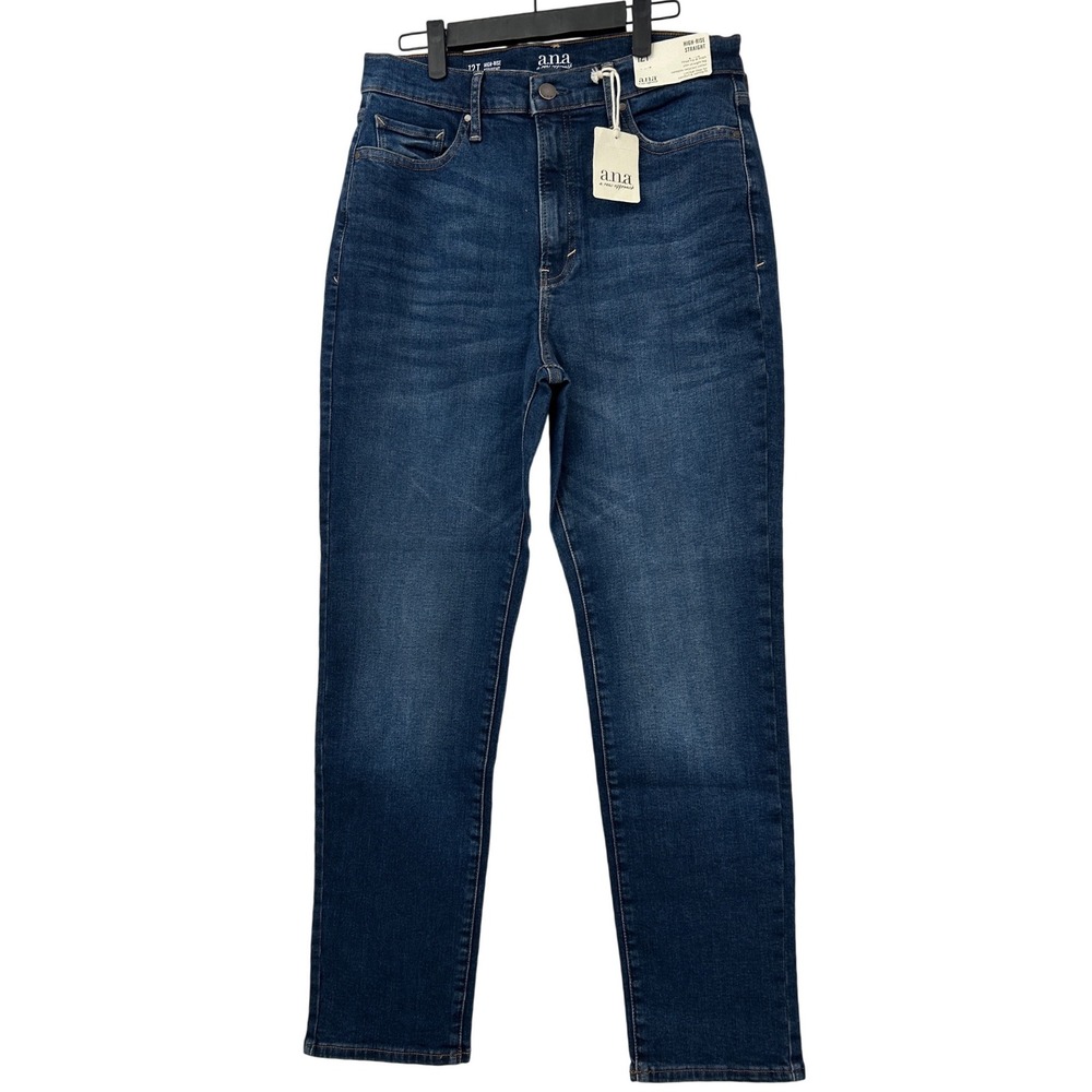 ana a new approach Womens High Rise Straight Leg Jeans Dark Wash 12T New